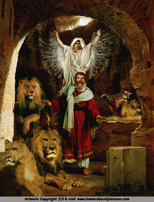Daniel in the Lion's Den painting art Bible art Jewish